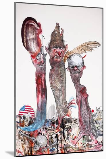 American Presidents 8, George Bush, Rumsfeld, Chaney, 2004 (collage)-Ralph Steadman-Mounted Giclee Print