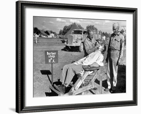 American Quartermaster Corpsman John Ralford, Designer of th Wooden Barber Chair-Margaret Bourke-White-Framed Photographic Print