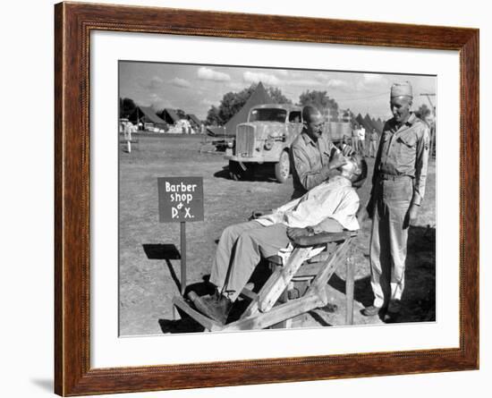 American Quartermaster Corpsman John Ralford, Designer of th Wooden Barber Chair-Margaret Bourke-White-Framed Photographic Print