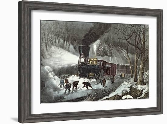 American Railroad Scene, 1871-Currier & Ives-Framed Giclee Print