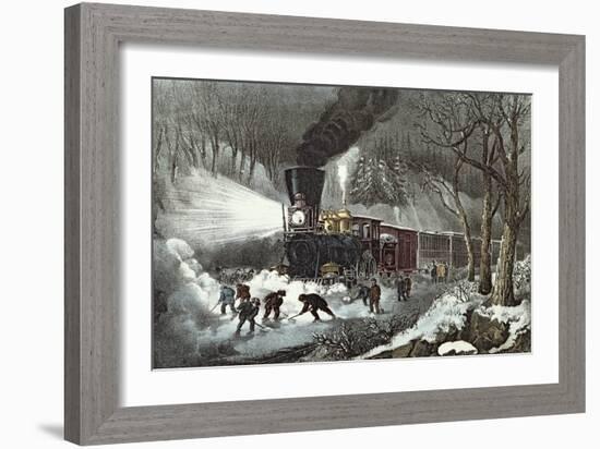 American Railroad Scene, 1871-Currier & Ives-Framed Giclee Print