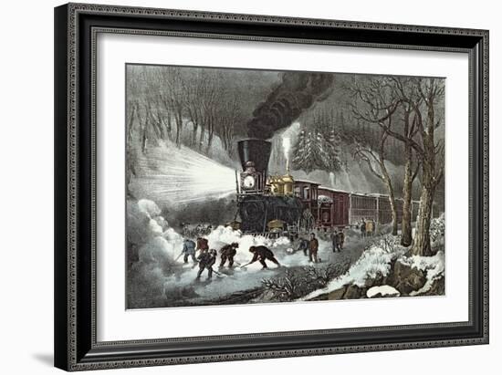 American Railroad Scene, 1871-Currier & Ives-Framed Giclee Print