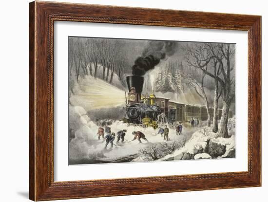 American Railroad Scene in Snow-Currier & Ives-Framed Giclee Print