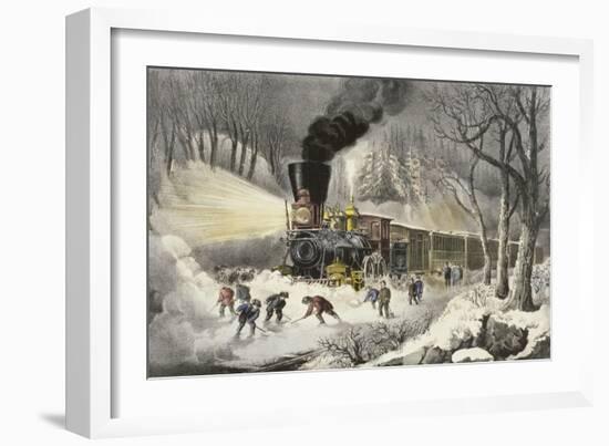 American Railroad Scene in Snow-Currier & Ives-Framed Giclee Print