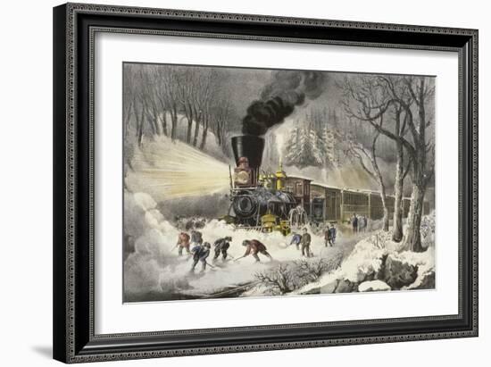 American Railroad Scene in Snow-Currier & Ives-Framed Giclee Print