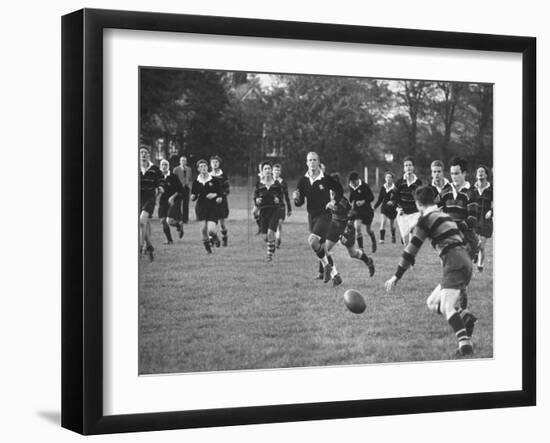 American Rhodes Scholar Peter Dawkins Playing Rugby with Fellow Oxford Univ. Students-null-Framed Photographic Print