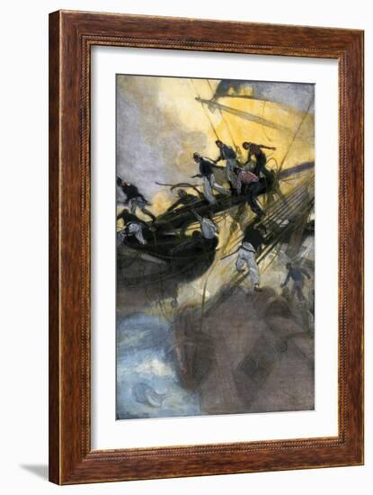 American Sailors from the "Frolic" Boarding the British Ship "Wasp," War of 1812-null-Framed Giclee Print