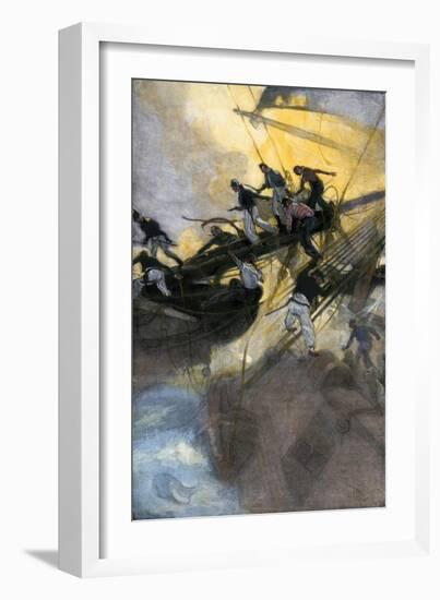 American Sailors from the "Frolic" Boarding the British Ship "Wasp," War of 1812-null-Framed Giclee Print