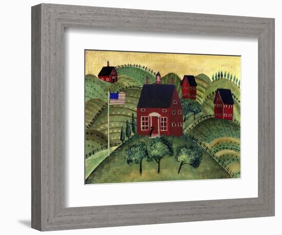 American School House with Little Black Dog-Cheryl Bartley-Framed Giclee Print