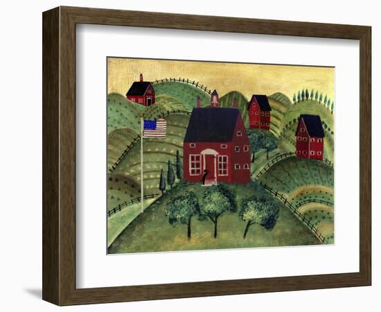 American School House with Little Black Dog-Cheryl Bartley-Framed Giclee Print