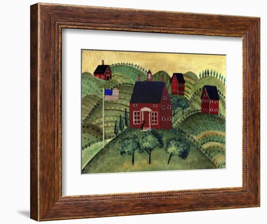 American School House with Little Black Dog-Cheryl Bartley-Framed Giclee Print