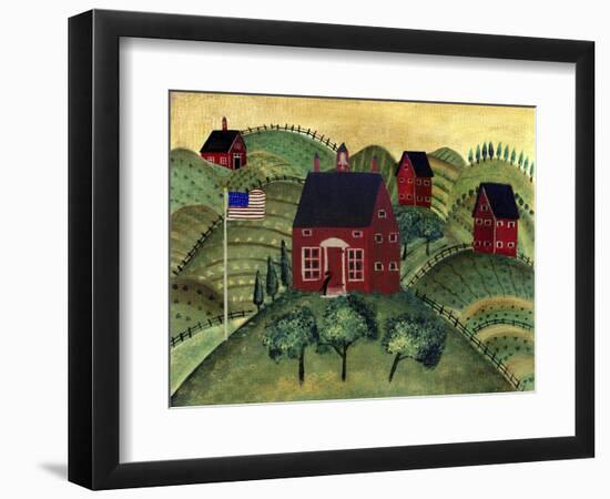 American School House with Little Black Dog-Cheryl Bartley-Framed Giclee Print