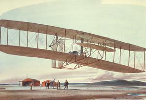 The Wright Brothers at Kitty Hawk, North Carolina, in 1903 by American School