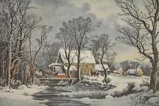 Winter in the Country - the Old Grist Mill, Pub. 1864, Currier & Ives (Colour Litho)-American School-Giclee Print