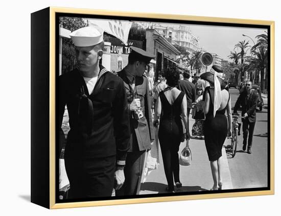 American Serviceman Admiring Two Female Pedestrians at the Cannes Film Festival-Paul Schutzer-Framed Premier Image Canvas