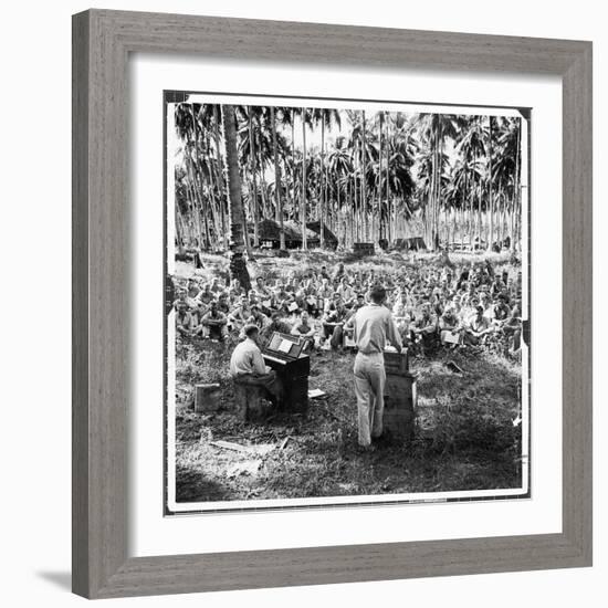 American Servicemen Celebrating Christmas on Guadalcanal During Religious Services-Ralph Morse-Framed Photographic Print