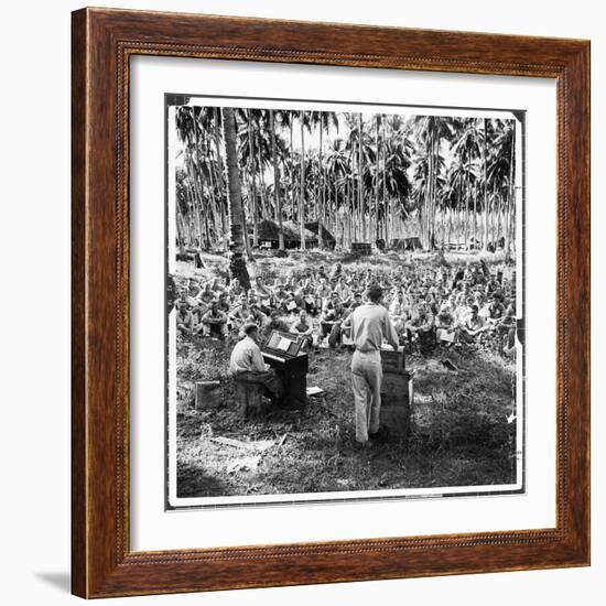 American Servicemen Celebrating Christmas on Guadalcanal During Religious Services-Ralph Morse-Framed Photographic Print