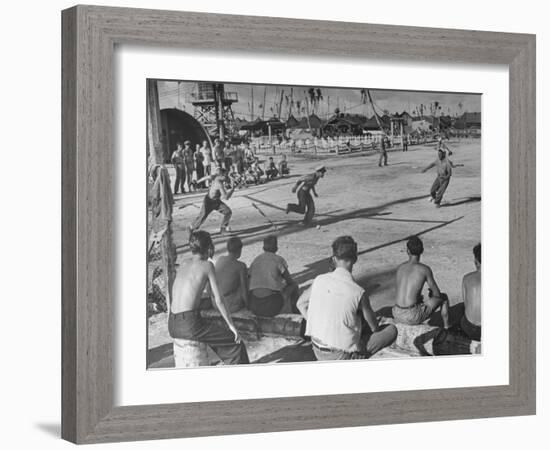 American Servicemen Playing Baseball on a Makeshift Field-Peter Stackpole-Framed Photographic Print