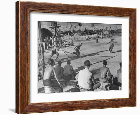 American Servicemen Playing Baseball on a Makeshift Field-Peter Stackpole-Framed Photographic Print