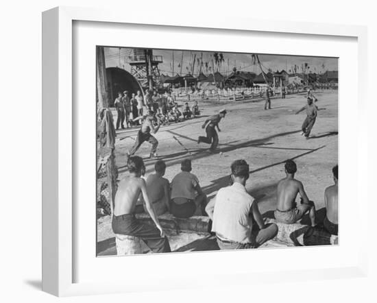 American Servicemen Playing Baseball on a Makeshift Field-Peter Stackpole-Framed Photographic Print