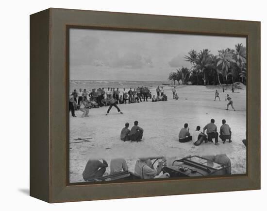 American Servicemen Playing Softball on an Idle Stretch of Runway While Other Soldiers Look On-J^ R^ Eyerman-Framed Premier Image Canvas