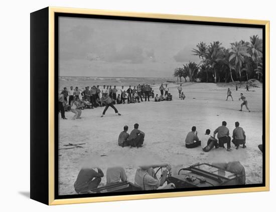 American Servicemen Playing Softball on an Idle Stretch of Runway While Other Soldiers Look On-J^ R^ Eyerman-Framed Premier Image Canvas