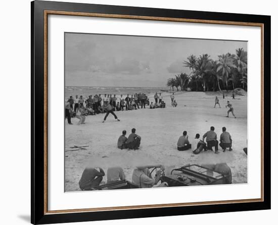 American Servicemen Playing Softball on an Idle Stretch of Runway While Other Soldiers Look On-J^ R^ Eyerman-Framed Photographic Print