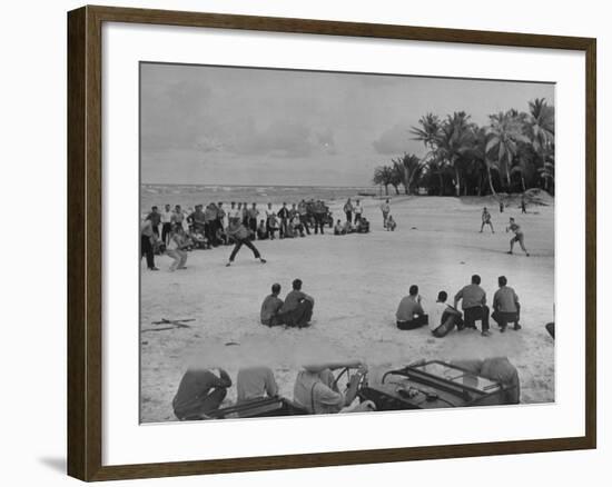 American Servicemen Playing Softball on an Idle Stretch of Runway While Other Soldiers Look On-J^ R^ Eyerman-Framed Photographic Print