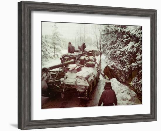 American Sherman M4 Tank at the Battle of the Bulge, the Last Major German Offensive of WWII-George Silk-Framed Photographic Print
