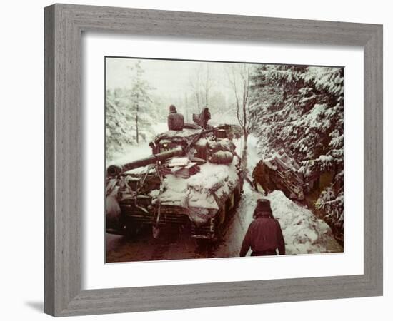 American Sherman M4 Tank at the Battle of the Bulge, the Last Major German Offensive of WWII-George Silk-Framed Photographic Print