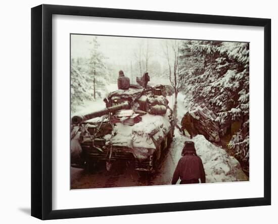 American Sherman M4 Tank at the Battle of the Bulge, the Last Major German Offensive of WWII-George Silk-Framed Photographic Print