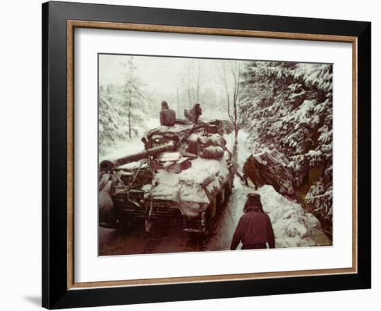 American Sherman M4 Tank at the Battle of the Bulge, the Last Major German Offensive of WWII-George Silk-Framed Photographic Print