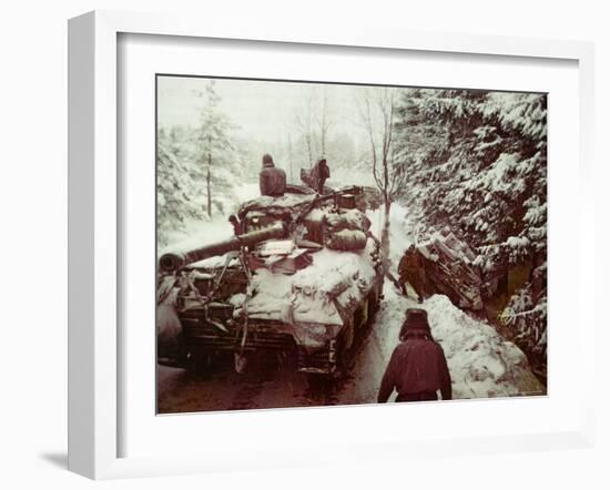 American Sherman M4 Tank at the Battle of the Bulge, the Last Major German Offensive of WWII-George Silk-Framed Photographic Print