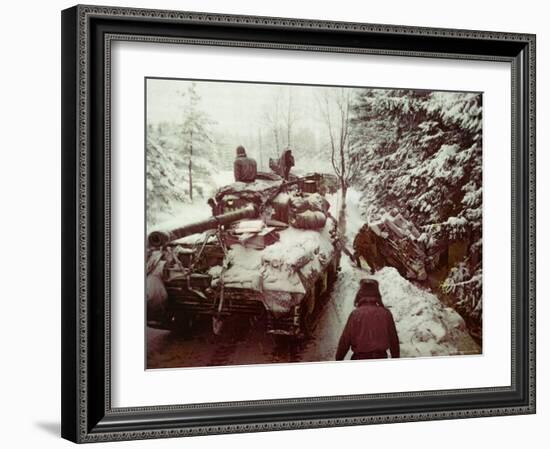 American Sherman M4 Tank at the Battle of the Bulge, the Last Major German Offensive of WWII-George Silk-Framed Photographic Print