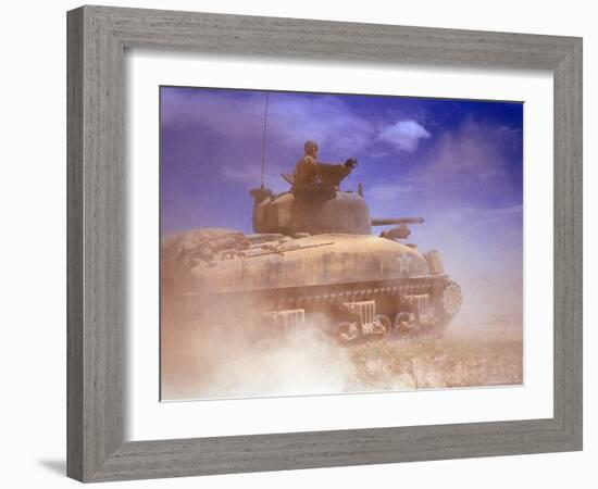 American Sherman Tank on the Move After the Battle of El Guettar-Eliot Elisofon-Framed Photographic Print