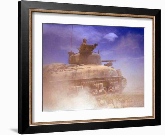 American Sherman Tank on the Move After the Battle of El Guettar-Eliot Elisofon-Framed Photographic Print