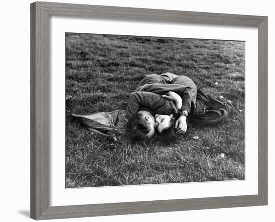 American Soldier and English Girlfriend Blissfully Embracing on Lawn in Hyde Park-Ralph Morse-Framed Photographic Print