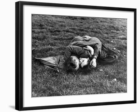 American Soldier and English Girlfriend Blissfully Embracing on Lawn in Hyde Park-Ralph Morse-Framed Photographic Print