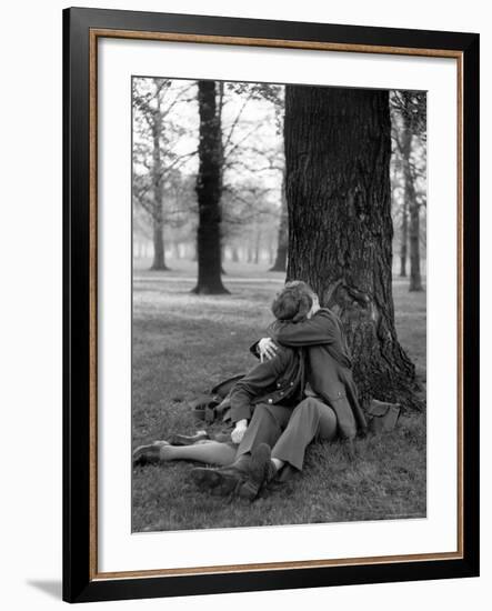 American Soldier and His English Girlfriend Kissing under a Tree in Hyde Park-Ralph Morse-Framed Photographic Print