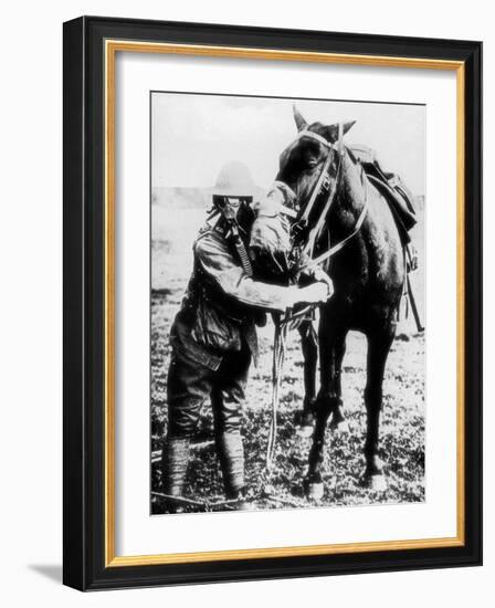 American Soldier and Horse Demonstrating Use of Gas Masks, During WWI-null-Framed Photographic Print