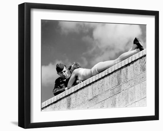 American Soldier Chatting with a Sunbathing German Girl in Postwar Berlin-Margaret Bourke-White-Framed Photographic Print