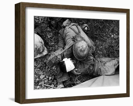 American Soldier Comforting Wounded Comrade During Fight to Take Saiapn from Japanese Troops-W^ Eugene Smith-Framed Photographic Print