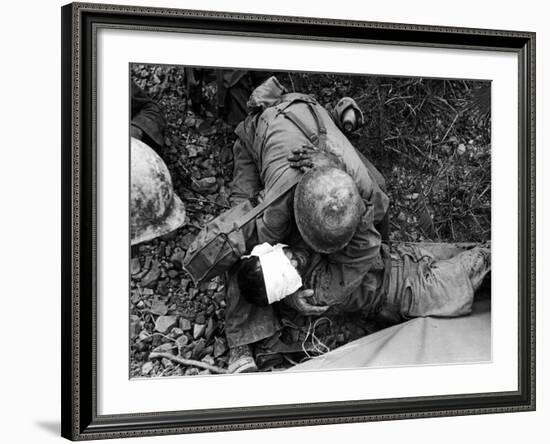 American Soldier Comforting Wounded Comrade During Fight to Take Saiapn from Japanese Troops-W^ Eugene Smith-Framed Photographic Print