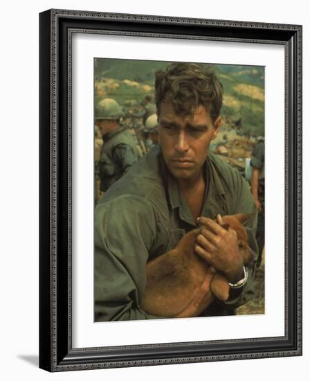 American Soldier Cradling Dog While under Siege at Khe Sanh-Larry Burrows-Framed Photographic Print