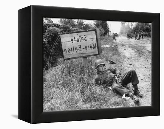 American Soldier Elmer Habbs of Delaware Resting as Troops Advance in Allied Invasion of Normandy-Bob Landry-Framed Premier Image Canvas
