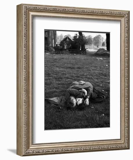 American Soldier Kissing English Girlfriend on Lawn in Hyde Park, Favorite Haunts of US Troops-Ralph Morse-Framed Photographic Print