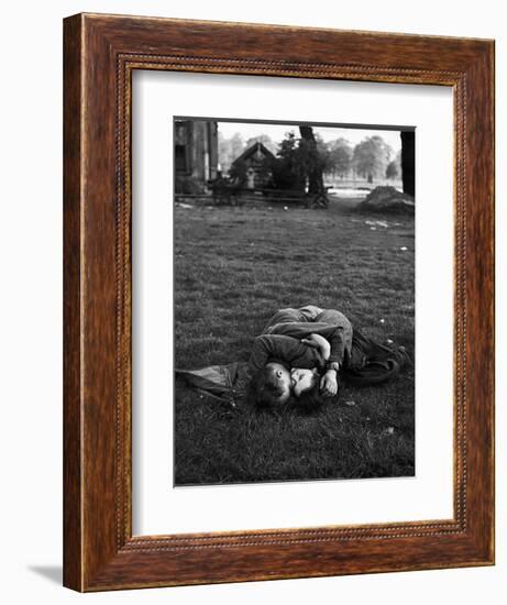 American Soldier Kissing English Girlfriend on Lawn in Hyde Park, Favorite Haunts of US Troops-Ralph Morse-Framed Photographic Print