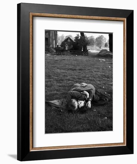 American Soldier Kissing English Girlfriend on Lawn in Hyde Park, Favorite Haunts of US Troops-Ralph Morse-Framed Photographic Print