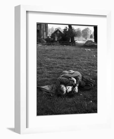 American Soldier Kissing English Girlfriend on Lawn in Hyde Park, Favorite Haunts of US Troops-Ralph Morse-Framed Photographic Print