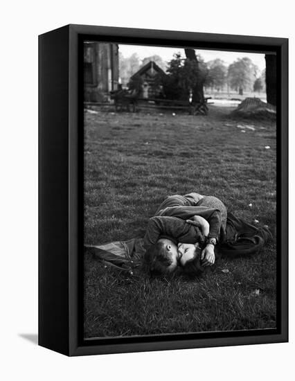 American Soldier Kissing English Girlfriend on Lawn in Hyde Park, Favorite Haunts of US Troops-Ralph Morse-Framed Premier Image Canvas